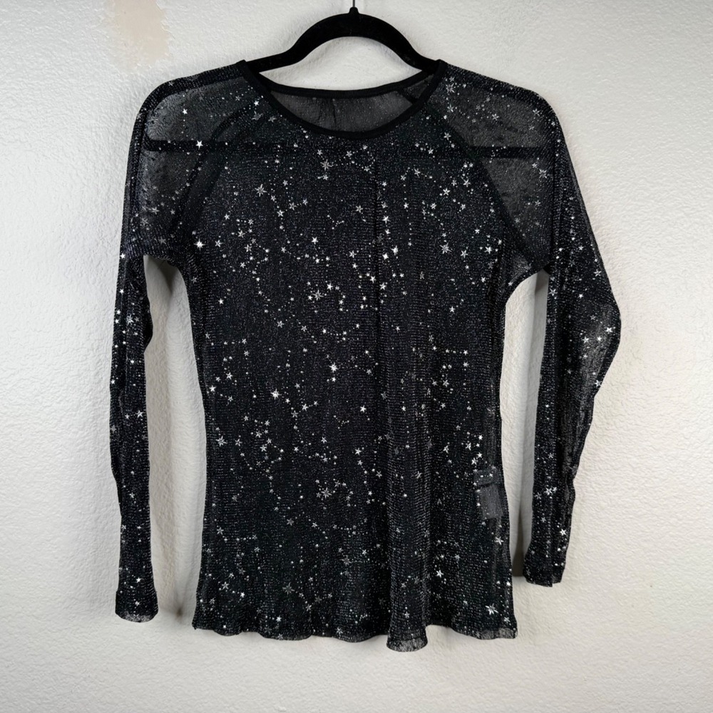 Celestial Galaxy Sheer Mesh Whimsigoth Fairy Grunge Festival Star Top Black Sz L